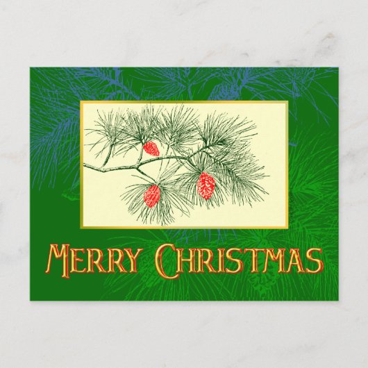 Custom Merry Christmas Green Pine Briefkaart (Voorkant)