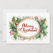 Custom Merry Christmas Script in Goud Bloemen Lijs Feestdagenkaart (Voorkant)