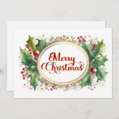 Custom Merry Christmas Script in Goud Bloemen Lijs Feestdagenkaart (Voorkant / Achterkant)