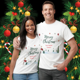 Custom Merry Christmas Snowman Familie Vakantie T-shirt
