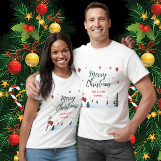 Custom Merry Christmas Snowman Familie Vakantie T-shirt