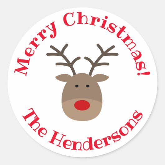 Custom Merry Christmas stickers met schattige rend (Voorkant)