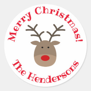 Custom Merry Christmas stickers met schattige rend