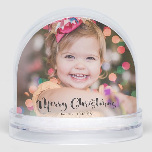 Custom Merry Christmas Typography Photo Snow Globe (Avant)