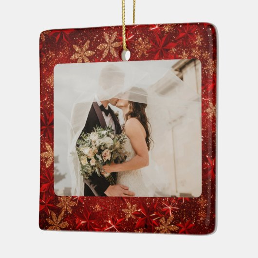 Custom Merry & Married Red Glitter Eerste Kerstdag Keramisch Ornament (Links)