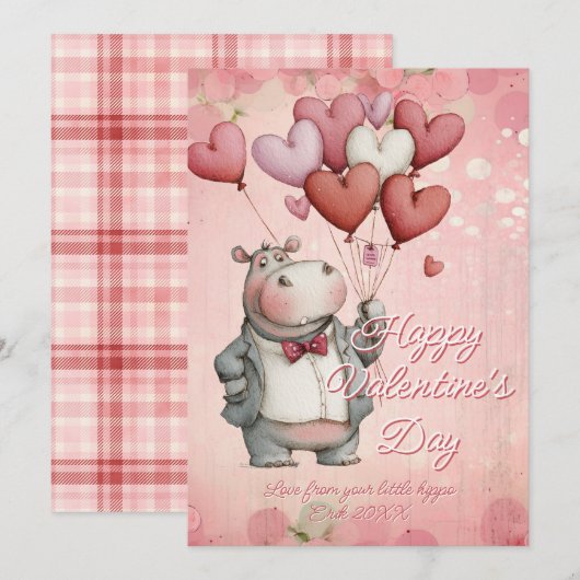 Custom Message Hippo Animal Valentines Day Feestdagenkaart (Voorkant / Achterkant)