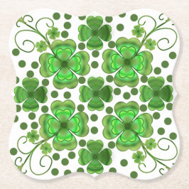 Custom Metallic Green Clover & Swirl Pattern Kartonnen Onderzetters
