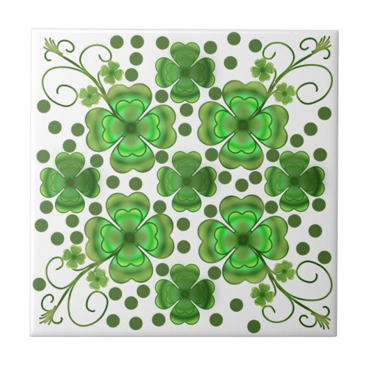 Custom Metallic Green Clover & Swirl Pattern  Tegeltje (Voorkant)