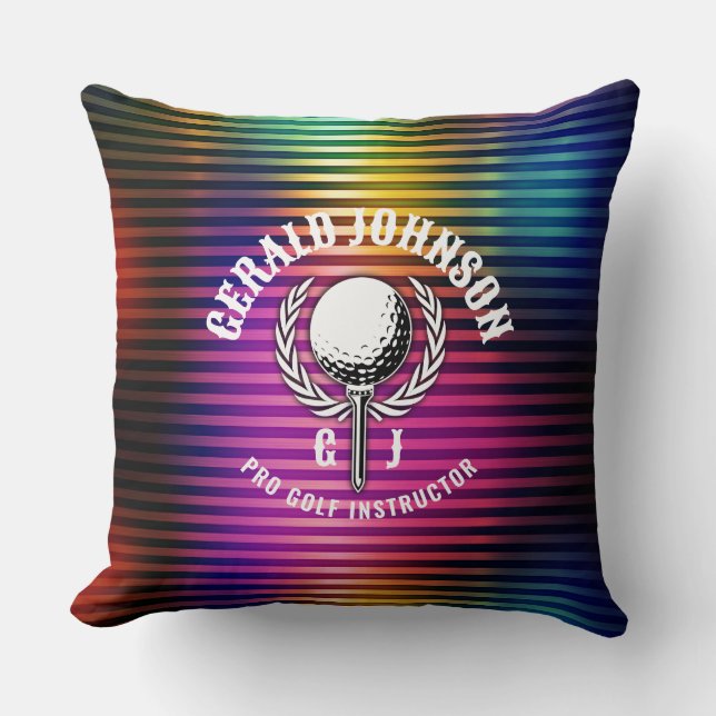 Custom Metallic Kleurrijke Golf Monogram Ontwerp Kussen (Voorkant)