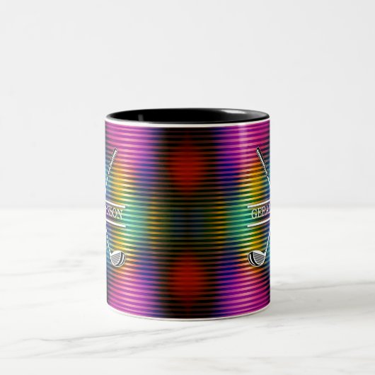 Custom Metallic Kleurrijke Golf Monogram Ontwerp Tweekleurige Koffiemok (Center)