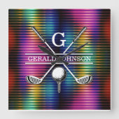 Custom Metallic Kleurrijke Golf Monogram Ontwerp Vierkante Klok (Voorkant)