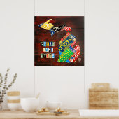 Custom Michigan License Bord Map met naam Poster (Keuken)