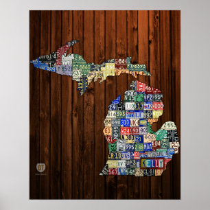 Custom Michigan License Bord Map met naam Poster