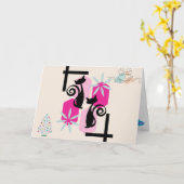 Custom Mid Century Moderne Katten & Decor Vakantie Kaart (Gele Bloem)