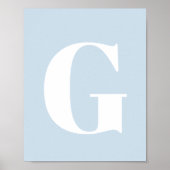 Custom Mid Century Retro Letter Initial Icy Blue Poster (Voorkant)