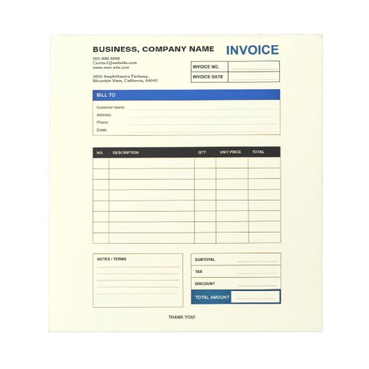 Custom Minimalist Business Invoice Sales Receipt Notitieblok (Voorkant)