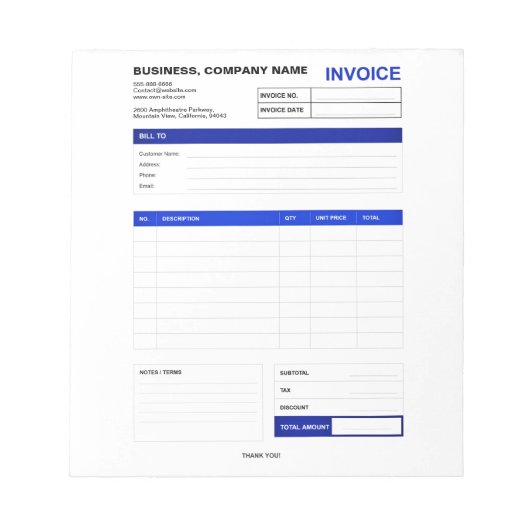 Custom Minimalist Small Business Invoice Receipt Notitieblok (Voorkant)