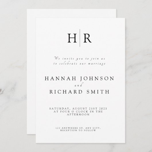 Custom Minimalist Wedding Invitation (Devant / Derrière)