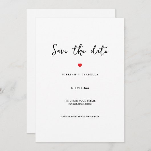 Custom Minimalistic Wedding Save the Date  (Devant / Derrière)