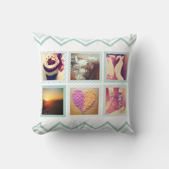 Custom Mint Chevron Instagram Kussen (Voorkant)