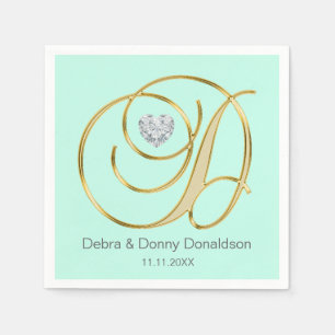 Custom Mint Green Gold Monogrammed D Wedding Servet