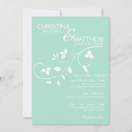 Custom MINT groen wit blad wijnstok bruiloft Kaart (Voorkant)