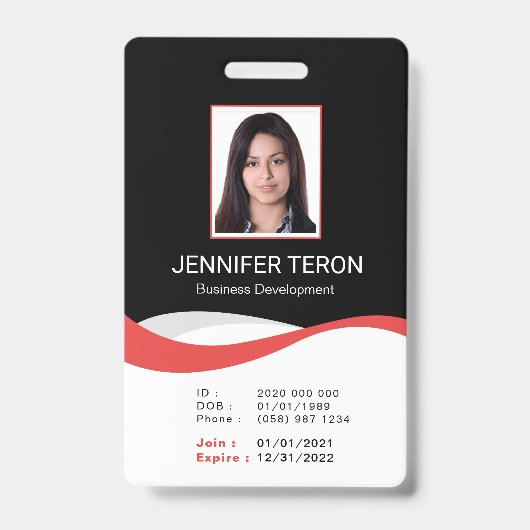 Custom Modern Black Employee ID Kaart met barcode Badge (Voorzijde)
