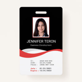 Custom Modern Black Employee ID Kaart met barcode Badge