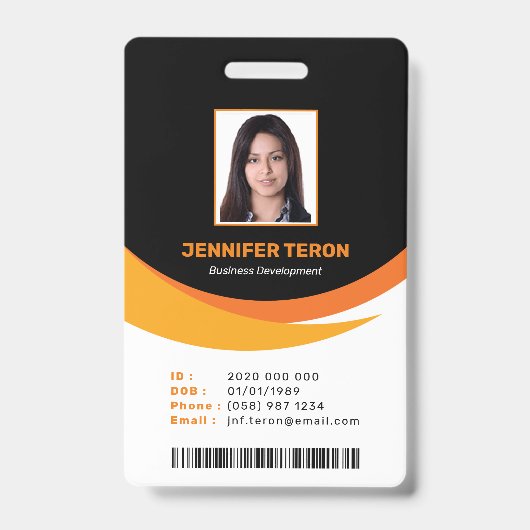 Custom Modern Black Employee ID Kaart met barcode Badge (Voorzijde)