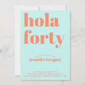 Custom Modern Blauwgroen Hola 40ste verjaardag Kaart (Voorkant)