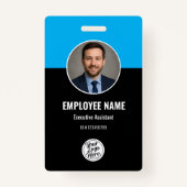 Custom Modern Blue Black Photo Employee ID Badge (Devant)