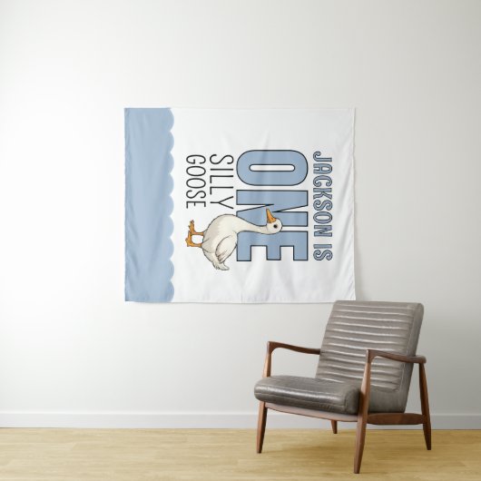 Custom Modern Blue Een Gekke Gans Eerste Verjaarda Wandkleed (In Situ (horizontaal))