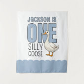 Custom Modern Blue Een Gekke Gans Eerste Verjaarda Wandkleed (Voorkant)