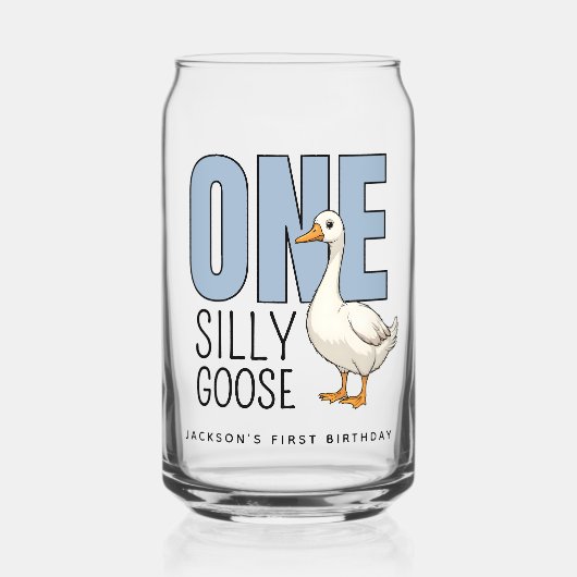 Custom Modern Blue One Silly Goose First Birthday (Recto)