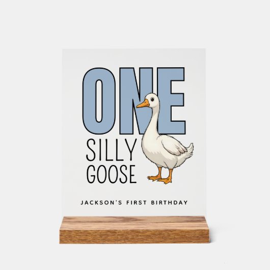 Custom Modern Blue One Silly Goose First Birthday (Recto)