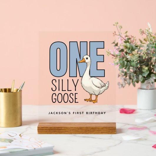 Custom Modern Blue One Silly Goose First Birthday (Mariage)