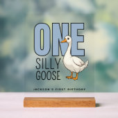 Custom Modern Blue One Silly Goose First Birthday Acryl Bord (Neutraal)