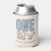 Custom Modern Blue One Silly Goose First Birthday Blikjeskoeler (Blikje Voorkant)