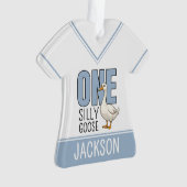 Custom Modern Blue One Silly Goose First Birthday Ornament (voorkant)