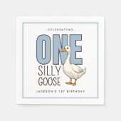 Custom Modern Blue One Silly Goose First Birthday Servet (Voorkant)