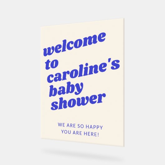 Custom Modern Blue Retro Baby Shower Welcome  (Angle)