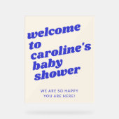 Custom Modern Blue Retro Baby Shower Welcome Acryl Bord (Voorkant)