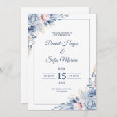 Custom Modern Blue Wedding Invitation (Devant / Derrière)
