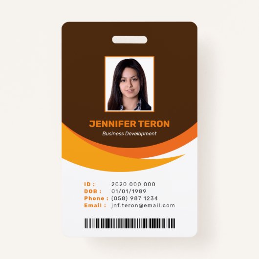 Custom Modern Brown Employee ID Kaart met streepje Badge (Voorkant)