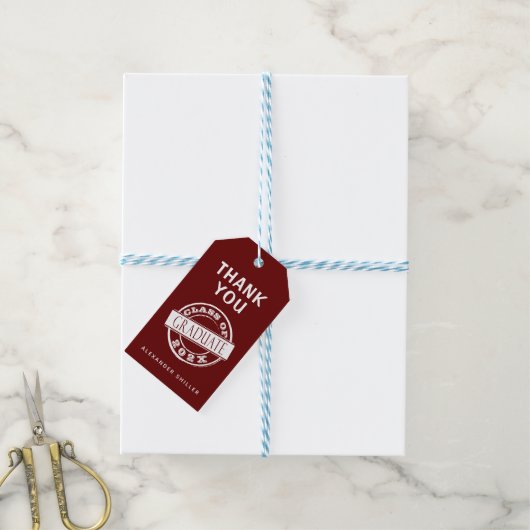 Custom Modern Burgundy Afstuderen Bedankt Cadeaulabel (Met Touw)
