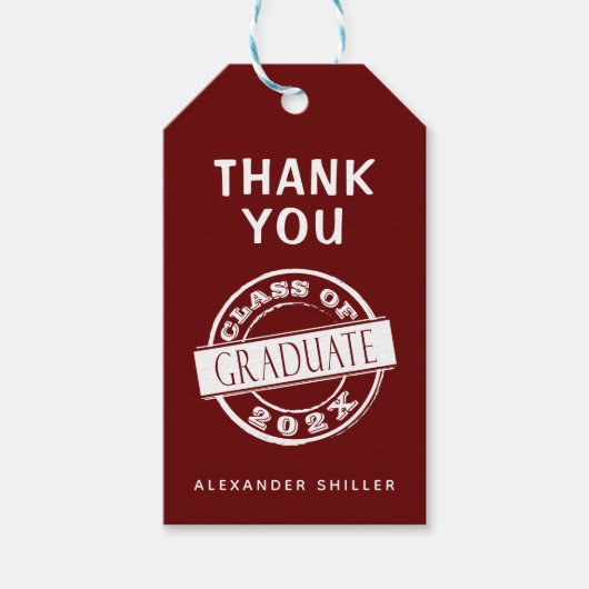 Custom Modern Burgundy Afstuderen Bedankt Cadeaulabel (Voorkant)