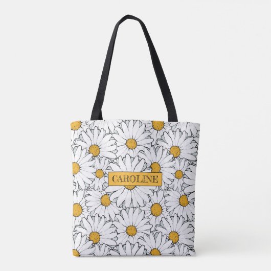 Custom Modern Chic Daisy Floral Patroon Draagtas (Achterkant)