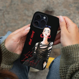 Custom Modern City Girl Zwart Rood Graphic iPhone 16 Hoesje
