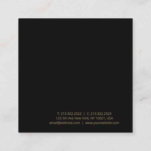 Custom Modern Elegant Luxe Sjabloon Zwart Fluweel Vierkante Visitekaartje (Achterkant)
