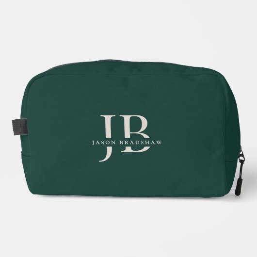 Custom Modern Elegant Monogram en Naam Donker Groe Toilettasje (Voorkant)